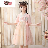 绿彩虹光汉服女童夏装儿童连衣裙小女孩古装超仙童装中国风唐装夏季襦裙女裙子