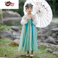 绿彩虹光汉服女童春夏古装超仙襦裙中国风连衣裙古风长袖儿童唐装国学服装裙子