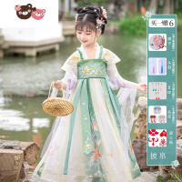 绿彩虹光汉服女童夏季薄款短袖唐装襦裙超仙夏款中国风儿童新款公主童装女裙子
