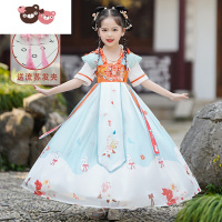 绿彩虹光女童汉服连衣裙夏装高端改良唐装裙子儿童短袖薄款樱花公主襦裙女