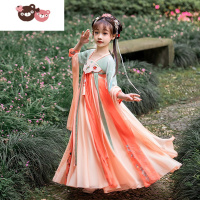 绿彩虹光汉服女童春秋超仙连衣裙儿童古装中国风唐装古风襦裙女孩短袖夏季裙子