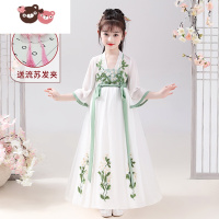绿彩虹光汉服女童夏2022新款唐装改良连衣裙中国风古装小女孩樱花公主裙子