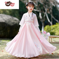 绿彩虹光中国风女童汉服儿童古装超仙春秋2022新款小童唐装襦裙粉色夏季女裙子