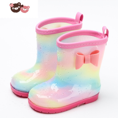 绿彩虹光儿童雨鞋公主女童幼儿宝宝防滑雨靴水鞋小孩男童水靴学生可爱彩虹