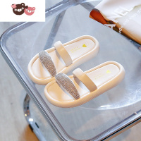 绿彩虹光女童厚底松糕水钻一字拖鞋中大童夏2022年新款外穿沙滩凉女孩拖鞋