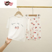 绿彩虹光夏季薄款莫代尔女童睡衣女孩家居服短袖短裤套装宝宝卡通睡衣 裤子