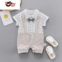 绿彩虹光夏装婴幼儿连体哈衣男宝宝绅士领结背带裤短袖爬服周岁满月婴童服 裤子