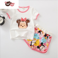 绿彩虹光呼吸棉套装夏季男女儿童宝宝薄款卡通软糯短袖短裤睡衣家居服 裤子