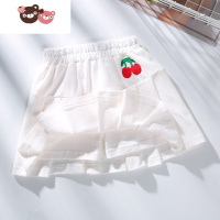 绿彩虹光新款裙裤女童半身裙百褶儿童绣花樱桃裙子女宝宝夏季纯色假两件 裤子