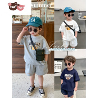 绿彩虹光男女童装夏季2022新款运动套装男童时髦短袖短裤儿童韩版两件套潮 裤子