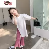 绿彩虹光儿童喇叭裤2022春装夏装新款韩版洋气女宝网红休闲微喇长裤 裤子