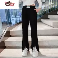 绿彩虹光女童裤子2022新款春夏中大童阔腿裤夏季长裤开叉喇叭裤洋气显腿长