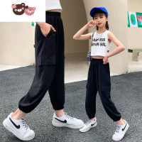 绿彩虹光女童裤子夏装2022新款小女孩儿童洋气休闲裤夏季中大童工装裤潮牌