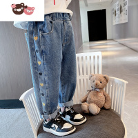 绿彩虹光女童装裤子儿童牛仔裤网红春装2022新款洋气时髦春季宝宝夏季长裤