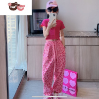 绿彩虹光儿童韩版百搭束腿裤2022春夏新款男女童春装粉色豹纹休闲工装裤潮 裤子
