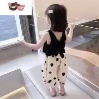 绿彩虹光女童夏季背心吊带套装洋气儿童装夏装宽松波点阔腿裤女宝宝灯笼裤 裤子