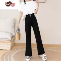 绿彩虹光女童裤子春秋外穿2022新款时尚薄款阔腿长裤儿童冰丝黑色喇叭裤夏