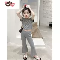 绿彩虹光女童2022新款夏装套装短袖上衣+休闲喇叭裤韩系宝宝洋气时髦儿童 裤子