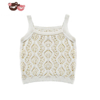 绿彩虹光MO KIDS夏季女童薄款镂空无袖针织吊带背心花边短裤宝宝两件套装 裤子