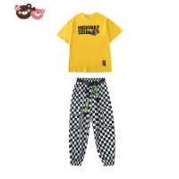 绿彩虹光儿童街舞潮服装男童嘻哈套装hiphop印花短袖长裤女童爵士舞演出服 裤子