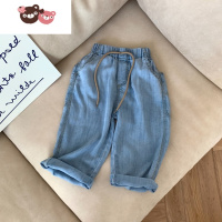 绿彩虹光柔软舒适竹节冰丝棉儿童牛仔裤春夏男宝宝宽松薄款长裤女童防蚊裤 裤子