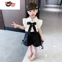 绿彩虹光女童夏装套装夏季韩版女宝宝洋气蝴蝶结衬衣短裤小童女孩休闲夏款 裤子