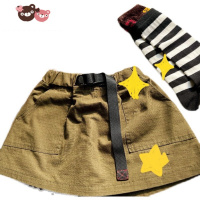 绿彩虹光日系女童春夏刺绣字母假两件潮牌A字版型儿童亲子洋气裙裤半身裙 裤子