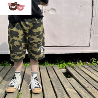 绿彩虹光 22夏新款 儿童休闲迷彩毛圈百搭印花中裤短裤 裤子