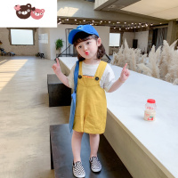 绿彩虹光女童背带裤套装洋气两件套时尚小童网红霸气夏装韩版宝宝公主衣服 裤子