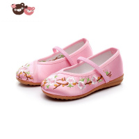 绿彩虹光汉服女童绣花鞋舞蹈学生表演鞋古装中国风手工刺绣老北京儿童布鞋