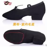 绿彩虹光中跟舞蹈鞋女软底练功鞋带跟儿童教师鞋帆布民族舞古典舞广场舞