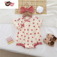 绿彩虹光婴幼儿夏季新款连体衣女宝宝套装发带三角可爱包屁衣圆点短袖爬服