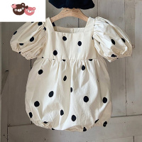 绿彩虹光ins夏季婴幼儿连体衣女宝宝6短袖波点婴儿三角哈衣新生爬服送发带