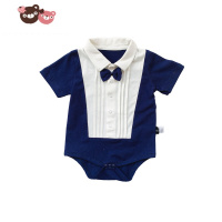 绿彩虹光新生儿宝宝连身衣男童领结哈衣夏装薄款婴儿童绅士包屁衣周岁礼服