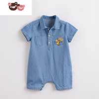 绿彩虹光婴儿连身衣夏装新生儿衣服薄款男女童短袖牛仔连体衣哈衣宝宝爬服