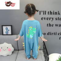 绿彩虹光宝宝睡衣夏季薄款莫代尔婴儿连体衣儿童恐龙防踢连身女童空调睡袋