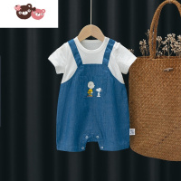 绿彩虹光史努比SNOPPY宝宝夏季短袖连身衣婴儿假两件夏装小童外出哈衣爬服