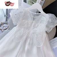 绿彩虹光女童亮片连衣裙2022新款夏装儿童网红连身裙洋气女宝宝蝴蝶公主裙连身衣