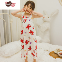 绿彩虹光中大童连体睡衣夏季薄款如厕春秋防踢哈衣睡袋女童连身空调服