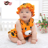 绿彩虹光婴儿开档连体衣服夏薄款男女宝宝哈衣西瓜服夏季无袖背心爬服