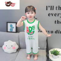 绿彩虹光儿童连体睡衣夏季短袖薄款可爱超萌无袖睡裙男女宝宝莫代尔家居服连身衣