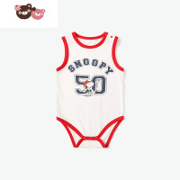 绿彩虹光史努比包屁衣新生儿婴儿超薄无袖睡衣宝宝夏季三角哈衣背心连体衣