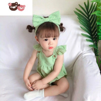 绿彩虹光新生婴幼儿夏季新款女宝宝可爱超洋气发带包屁连体衣薄款公主哈衣