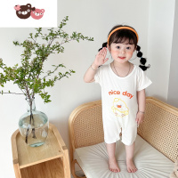 绿彩虹光儿童莫代尔2022夏季新款新生卡通护肚爬服连体衣空调家居服睡衣