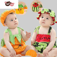 绿彩虹光新款夏西瓜装哈衣 婴儿连体服男女宝宝造型衣6-1岁童装开裆爬行服
