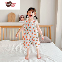 绿彩虹光儿童夏季纱布睡袋婴儿无袖护肚睡衣男女宝宝连体卡通防踢睡袍连身衣