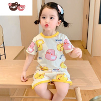 绿彩虹光女童夏季薄款防踢睡裙短袖空调服宝宝睡衣小女孩儿童连体衣家居服