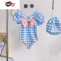 绿彩虹光女童泳衣宝宝连体可爱格子游泳衣小女孩速干温泉沙滩儿童泳装韩版连身衣