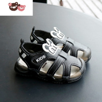 绿彩虹光夏男宝宝软底防滑小童凉鞋1-2岁婴幼儿包头学步鞋儿童闪灯沙滩鞋