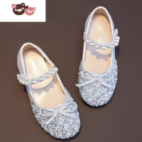 绿彩虹光女童皮鞋春季新款时尚水晶鞋蝴蝶结珍珠儿童单鞋可爱小公主范童鞋